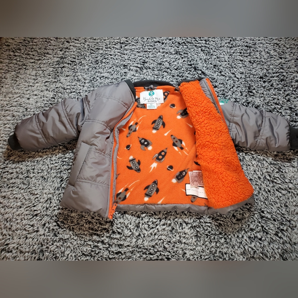 Buckle Me Basics 3T kids gray and orange winter snow jacket coat